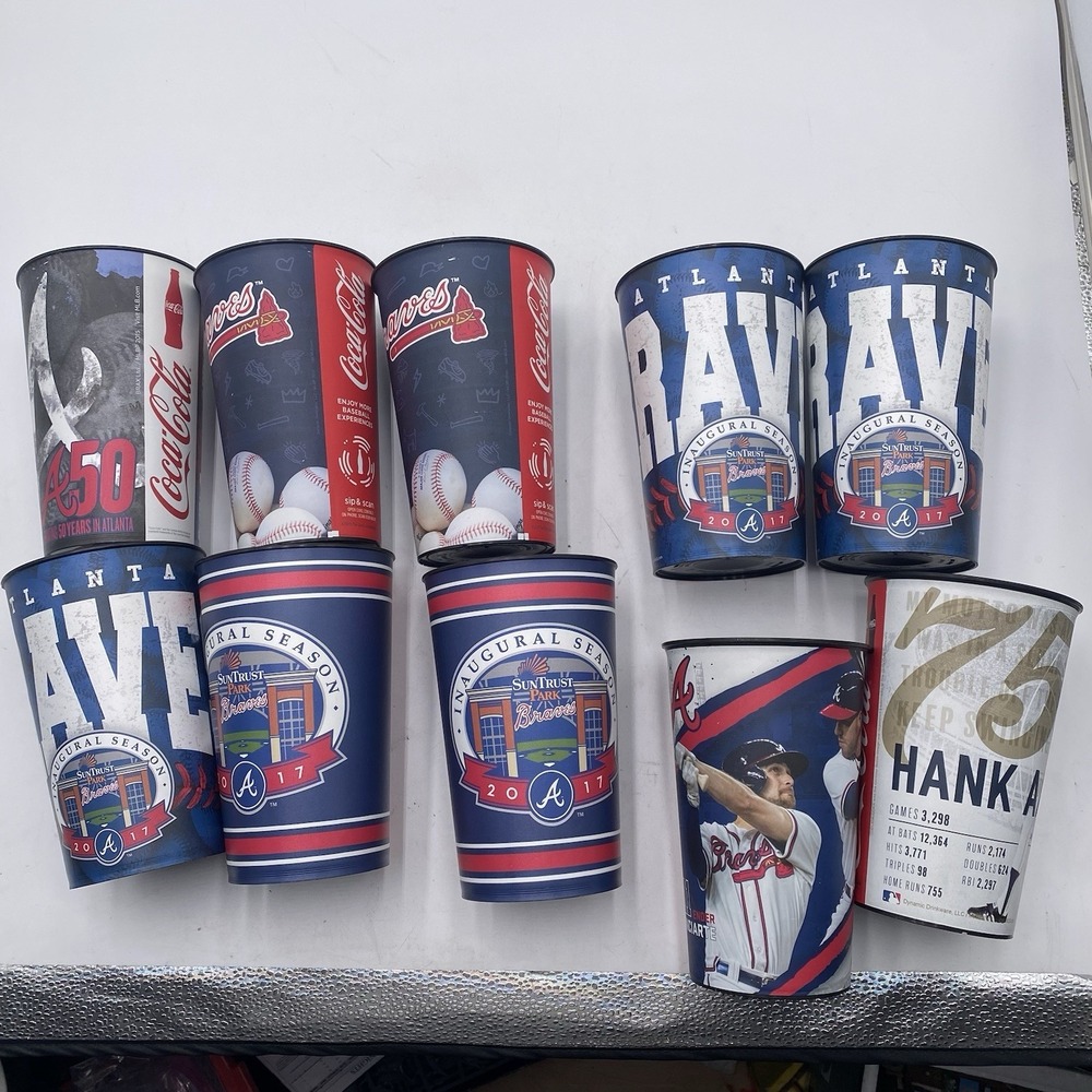 Lot 10 Atlanta Braves Plastic Stadium Cups 2017 2015 2019 Hank Arron Ender Incus